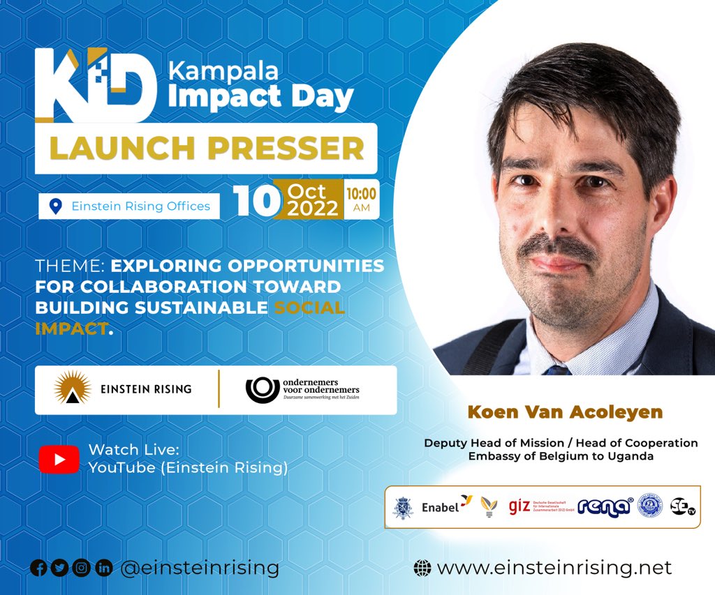 EinsteinRising's tweet photo. #KID2022Launch #KIDLaunchPresser

#KIDLaunchSpeakers 📢
"The Kampala Impact Day is an important event, which illustrates the dynamic relationships between Ugandan and Belgian private sector actors." - @AcoleyenK

To be part of #KID2022 register:https://t.co/VhzGekpQYV

Thread 1/2 https://t.co/caWRSDLGNP