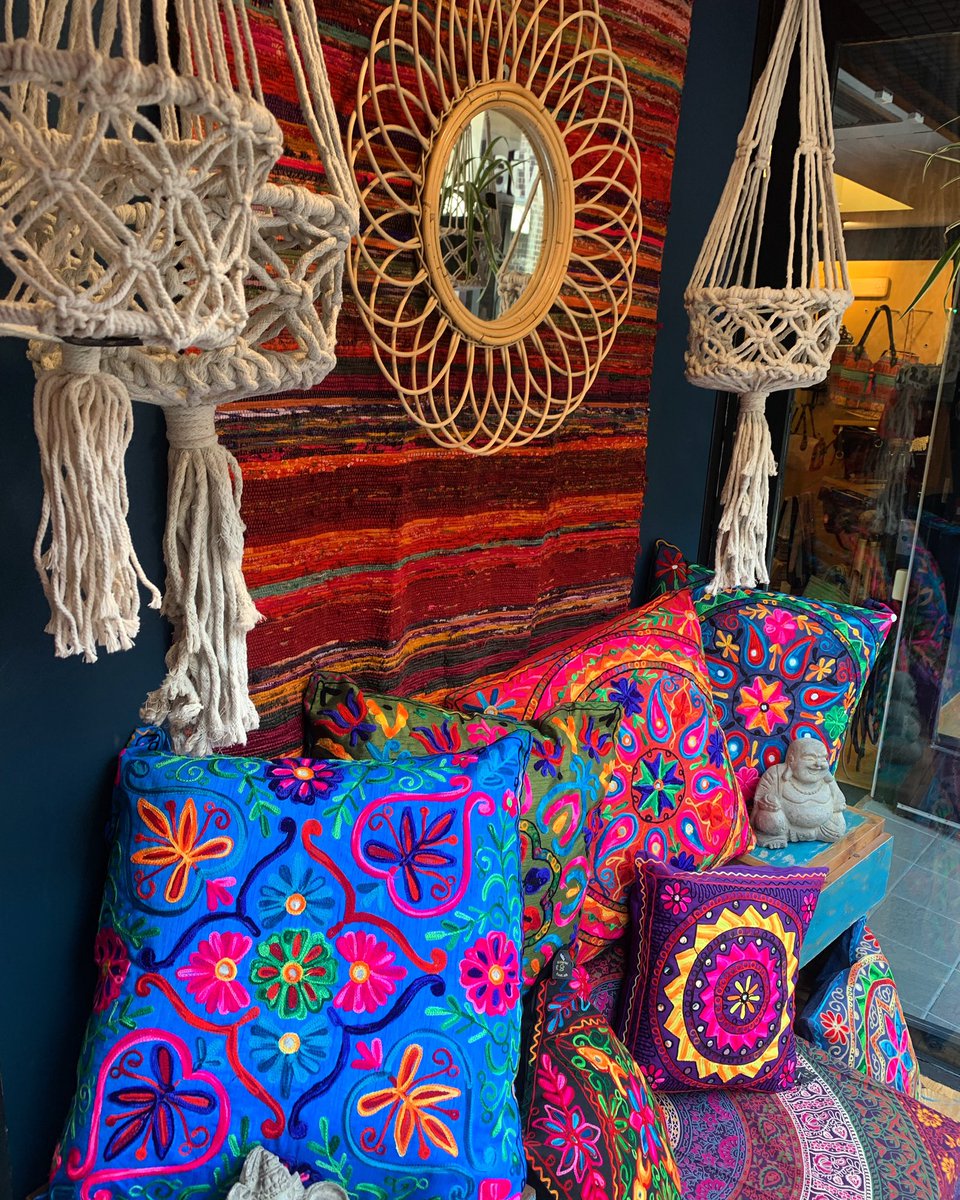 Our gorgeous embroidered cushions are in stock! Available just as a cover or a filled cushion! #norwichlanes #windowdisplay #giftideas #Embroidered #homedecor #indiandecor
