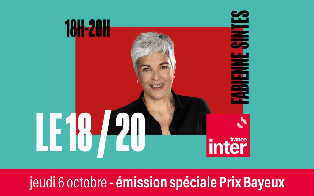 Aujourd’hui @FabSintes en public et en direct de l’hôtel du Doyen @PrixBayeux pour une édition spéciale du #18/20 : des invités, @jmfour et des reportages @ouahmane_omar #Ukraine️. A suivre sur @franceinter