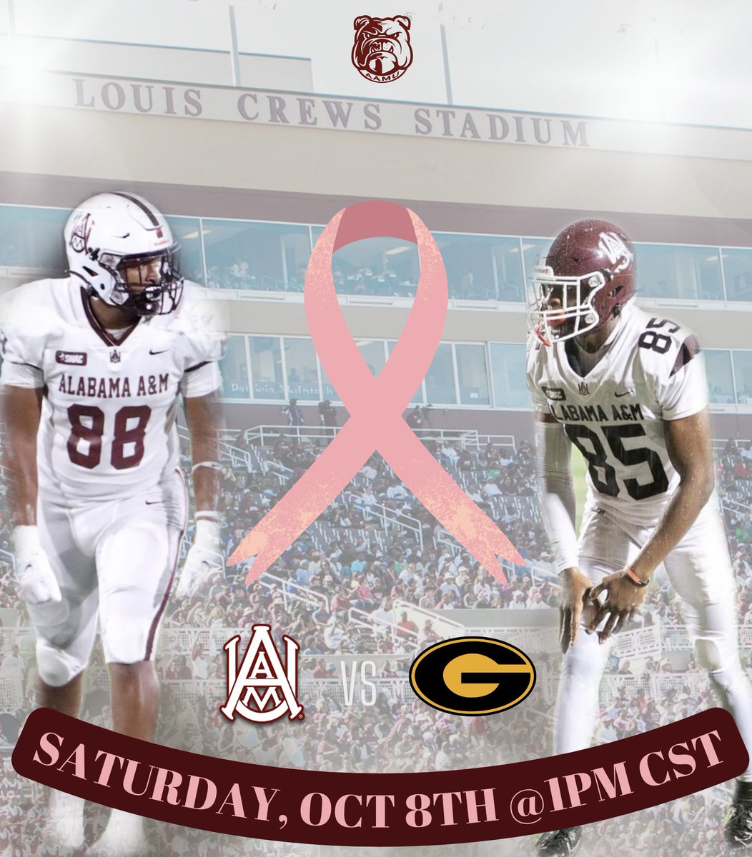 We hope to see everybody this Saturday, October 8th as we go against Grambling State Tigers at 1pm CST 🐶

This Game is a "Pink Out." Come out in your pink to show support for Breast Cancer Awareness Month 💕