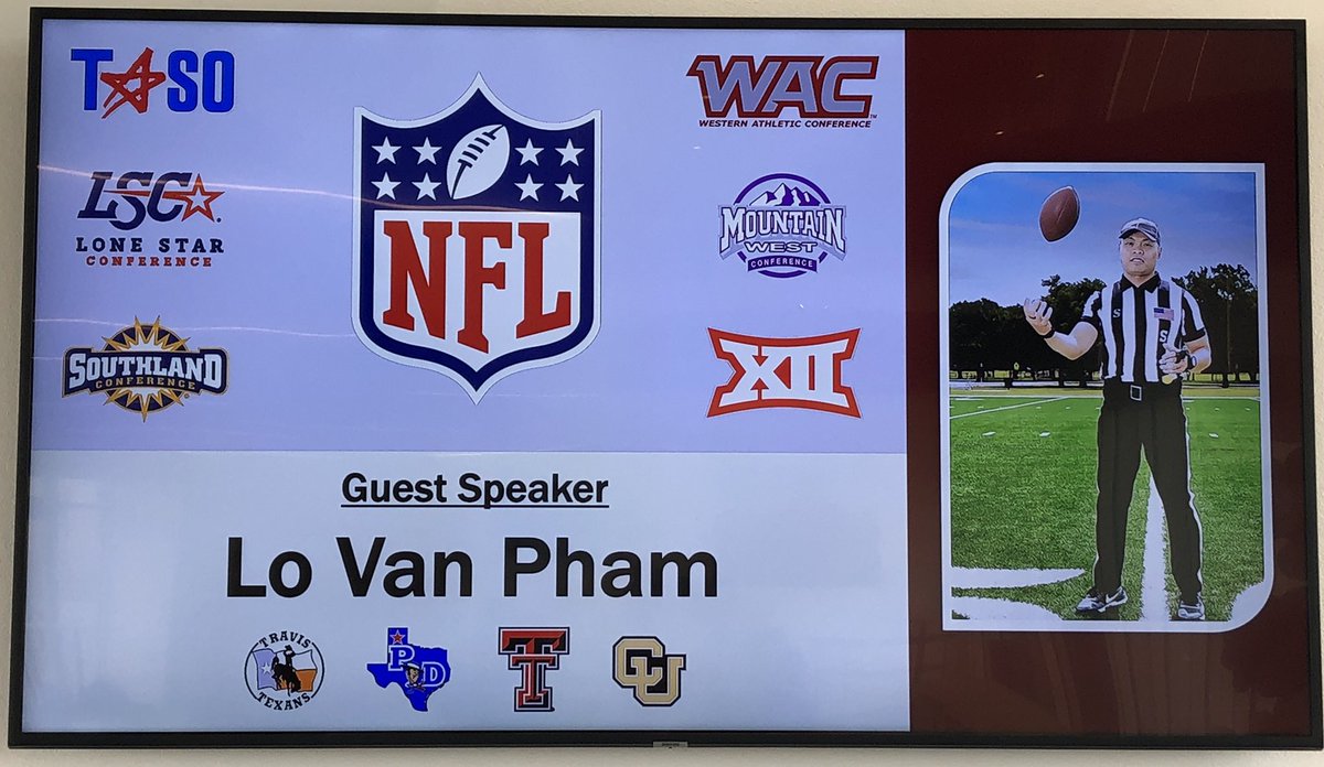 WT_CONHS's tweet photo. A big thank you to @NFL #referee Lo Van Pham coming to talk with the students of SES 3377 Sport Officiating. @wtamu https://t.co/nCZJ7TME8o