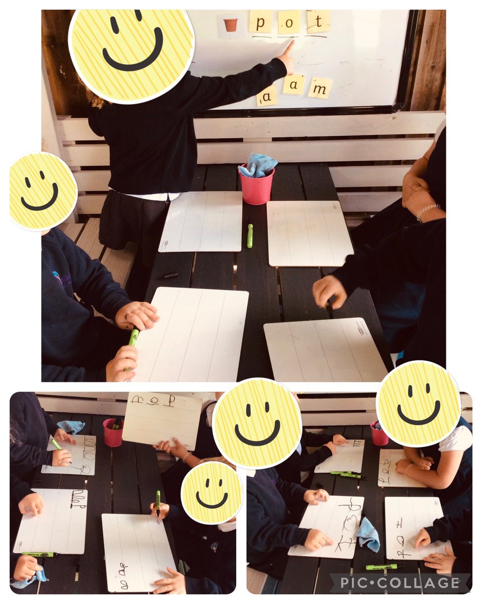 The outdoor writing area was busy today with children taking it in turns to be the teacher to deliver a Sounds Write lesson to their friends. It’s amazing how quickly they pick up the script! <a href="/SWLiteracy/">John Walker, Sounds-Write</a> #EYFS
