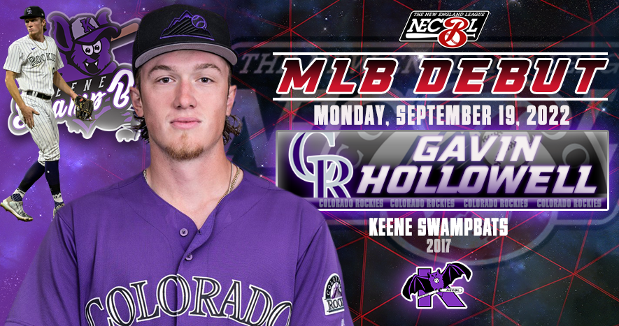 TheNECBL's tweet photo. Congrats @GavinHollowell on making his @MLB debut with @Rockies! @swampbats_keene #necbl #mlbdebuts
https://t.co/XjoP2x8npg https://t.co/MBROlltNRa