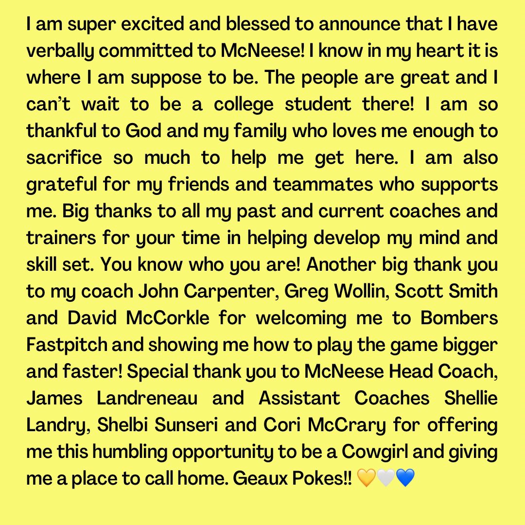Riding with the Cowgirls! #committed #okpreps #GUEAXPOKES #home <a href="/McNeeseSoftball/">McNeese Softball</a> <a href="/McNeese/">McNeese</a> <a href="/jlandreneau/">James Landreneau</a> @ShellieLandry @ShelbiSunseri <a href="/CoriMcCrary/">Cori McCrary</a> <a href="/BVMSports/">BVM Sports</a> <a href="/SBLiveOK/">Oklahoma High School On SI</a> <a href="/OKRecruits/">Oklahoma Recruits</a> @Los_Stuff <a href="/WinTheMoment1/">WinTheMoment1</a> <a href="/johntcarpenter/">Coach Carp</a> <a href="/BombersGldNat18/">Bombers Gold National 18U</a> <a href="/MustangBroncoSB/">Mustang Broncos Softball</a> <a href="/MHSBroncoSports/">MHS Bronco Sports</a>