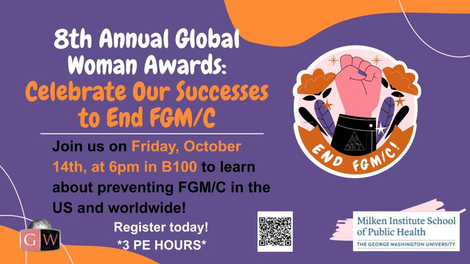 GW_MCH's tweet photo. Mark your calendars! Please join us on Friday, October 14th at 6:00pm as we "Celebrate our Successes" in preventing FGM/C in the US and Worldwide. The event will be held in B100 and we will have lite fare and PE hours available. https://t.co/k5O8szTOz7