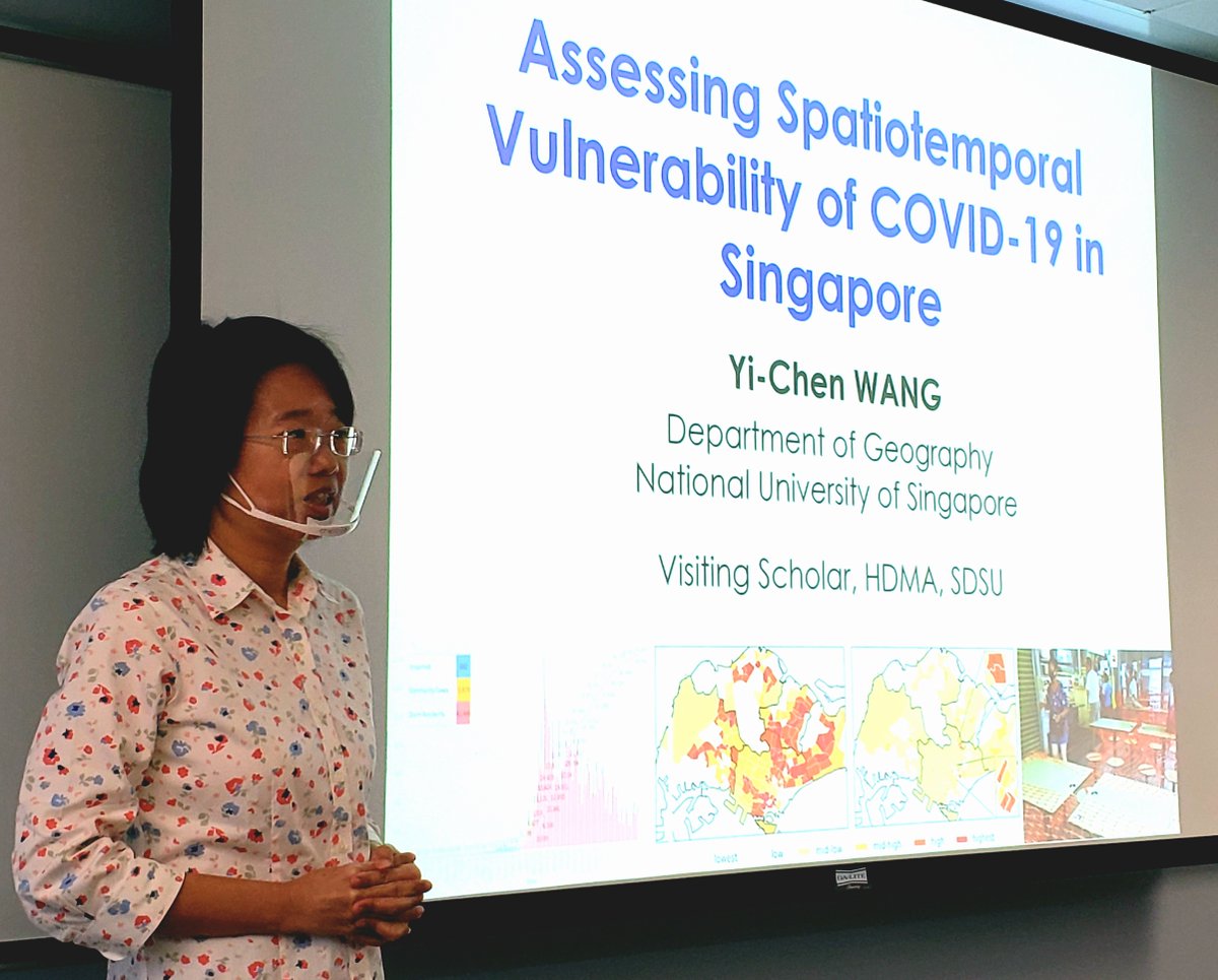 With colloquium #2 we continued our tour of global speakers converging on Geography @SDSU. Dr. Yi-Chen Wang of National University of Singapore spoke about #spatial and #temporal modeling of #vulnerability to #COVID19. @NUSingapore @NUSgeog geography.sdsu.edu/about/events