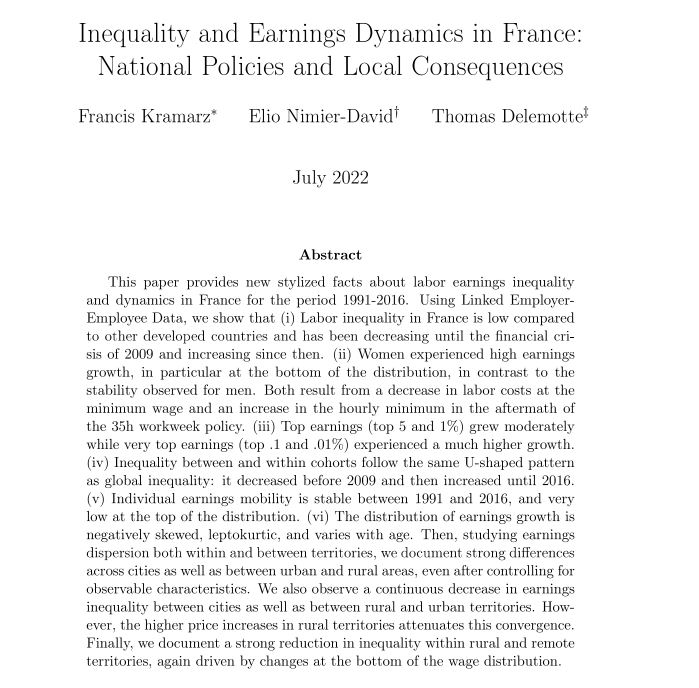 qe_editors's tweet photo. Why did labor earnings inequality increase in most countries but France? F.Kramarz, @ElioNimier &amp; @thomasdelemott1 analyze major labor reforms and provide new evidence on inequality, earnings dynamics and geographic disparities in France since 1991 https://t.co/QWC3GiYGrY https://t.co/wDb6TY2N8D