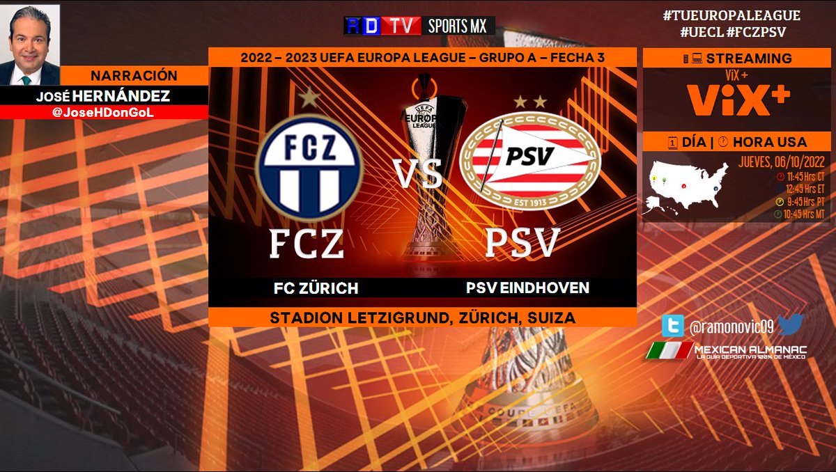 ramonovic09's tweet photo. #UEL 2022-2023 #Fecha3 | @fc_zuerich 🆚 @PSVespanol
 
🇨🇭 #Zürich 🇳🇱 #PSV
🗓️ Hoy
🇺🇲 ⏰ 12:45 Hrs ET, 9:45 Hrs PT
📱💻 @ViX_plus #ViXPlus            
🎤 @JoseHDonGoL

#TuEuropaLeague #ViXPlusStreaming  #FCZPSV https://t.co/sIjVBwRtzS