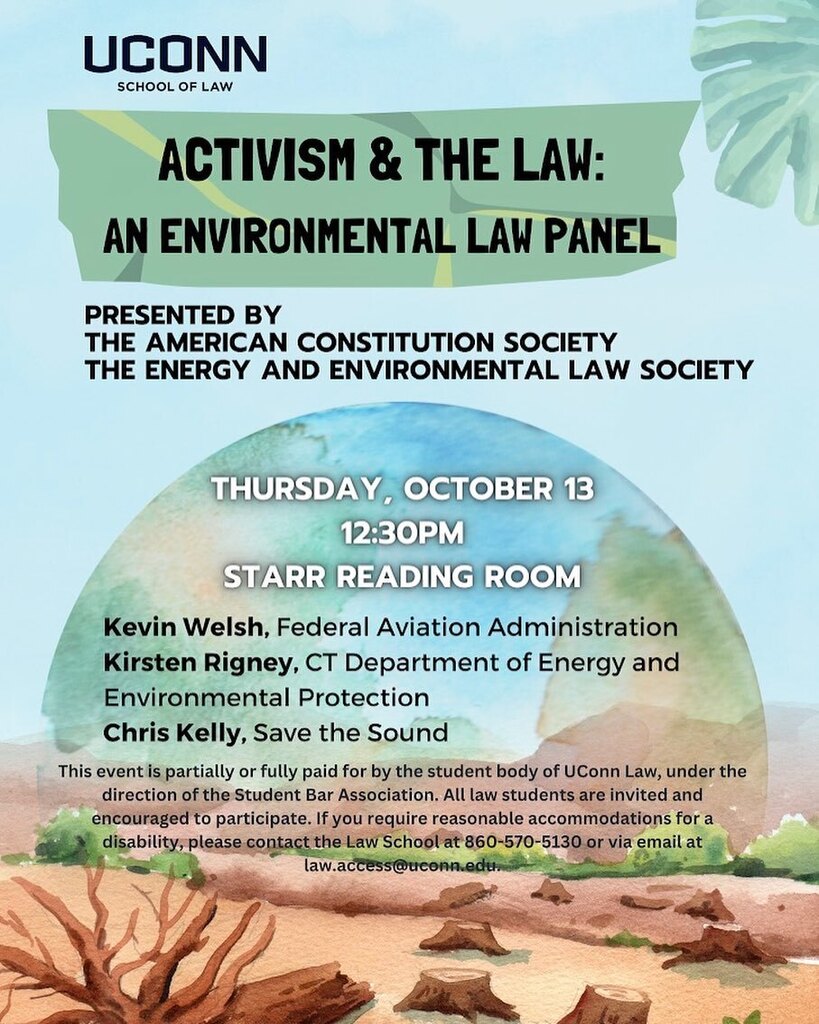 UConnLaw_ACS's tweet photo. JOIN US!
🌿 Hear from accomplished panelists and learn about the ways activism and environmental law intersect. 
🗓️ Thursday, October 13
🕧12:30pm 
📍 Starr Reading Room

Presented by @uconnlaw_acs 🤝 @uconnlaw.eels https://t.co/nIGnAxFrMQ