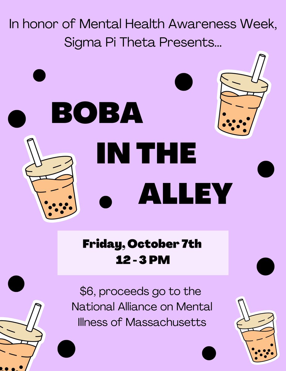 Our boba in the alley fundraiser is BACK! Come out and join us tomorrow to support the National Alliance on Mental Illness of Massachusetts! Boba is $6 each!