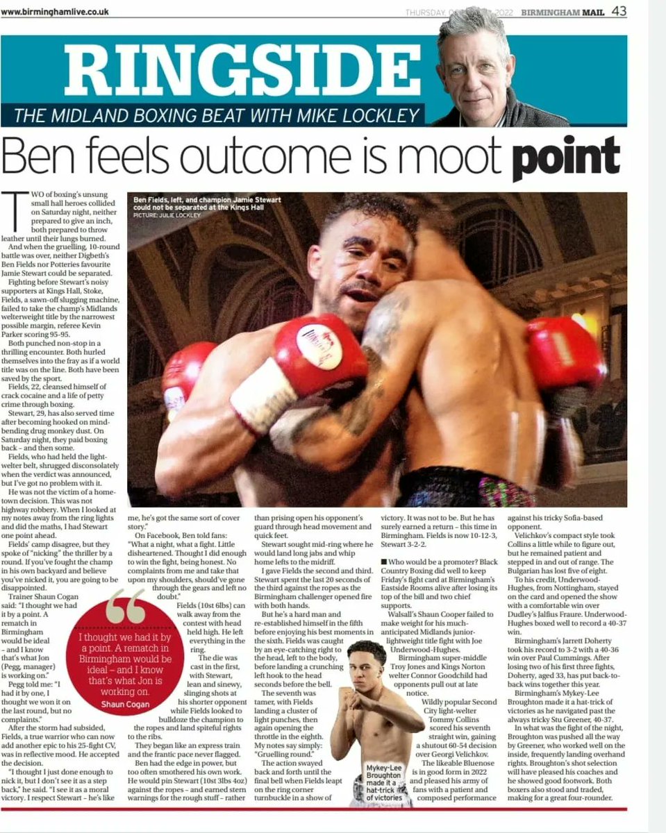 BenFieldsBoxing's tweet photo. Great write up in @BoxingNewsED &amp; Birmingham Mail 📰🗞💯🥊
#rematchpending https://t.co/3NKG33HKEi