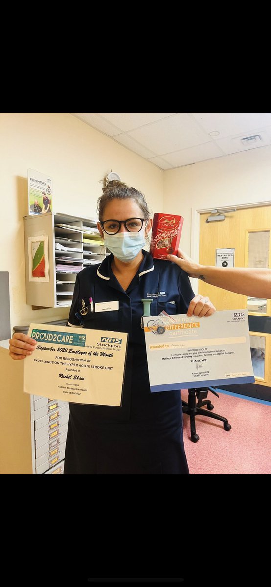 A10 employee of the month goes to Rachel who also received a making a difference award from her E1 team. Rachel has come from E1 to be a stroke assessment nurse and is doing a great job @frances_sloan @mcquakee @HasuHill @SupportSft