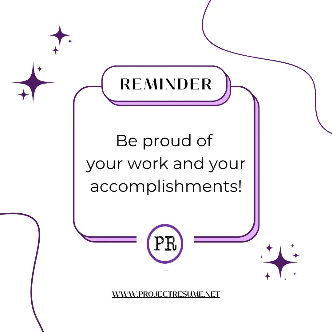 ProjectResume's tweet image. Be proud of yourself everyday! A resume that reflects your skills and talents can boost your confidence and show everyone how proud you are of your accomplishments! Project Resume can help! projectresume.net 

#projectresume #aapc #medicalcoder #medicalcoding #success