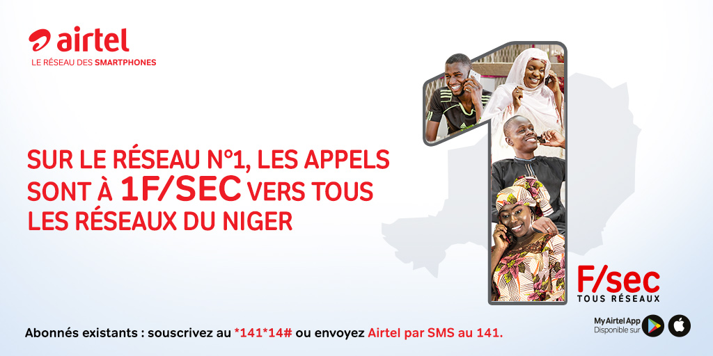 Appelez sans limites et en toute sérénité vers les autres réseaux du Niger à un tarif unique de 1F/Sec. 🇳🇪.
✅Activez le service en composant *141*14*1#.📲
#AirtelNiger #Soyonsprudents