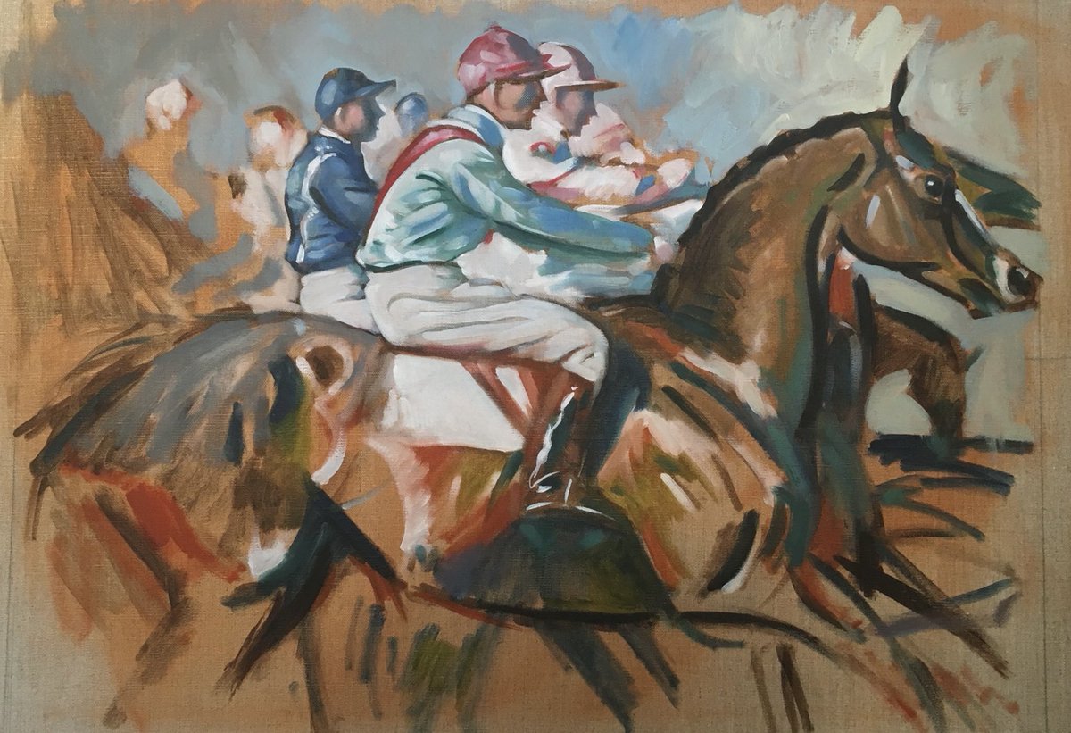 suffolkpainter's tweet photo. Running on the theme of #throwbackthursday a look back to a study I did of an AJ Munnings a couple of years ago. Munnings was incredible at giving movement to his studies #art #painting #munnings #equineart #horses #jockeyclub #racehorse #startersorders #equine #oiloncanvas #sale https://t.co/bsV36Uo9bR