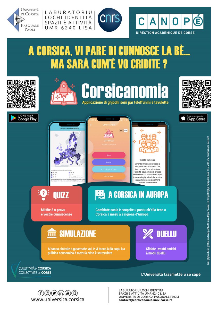 umrlisa's tweet photo. 📣 10 OCTOBRE 2022 – 12h Amphithéatre Ribellu – Campus Mariani – Université de Corse – Corte Lancement de l’application smartphone CORSICANOMIA 📱

↪️ https://t.co/LMyxFkdfPK

#Inshs_CNRS #dr12_cnrs #Corsicanomia @reseau_canope @corsicaweb https://t.co/b37rbFkQA6
