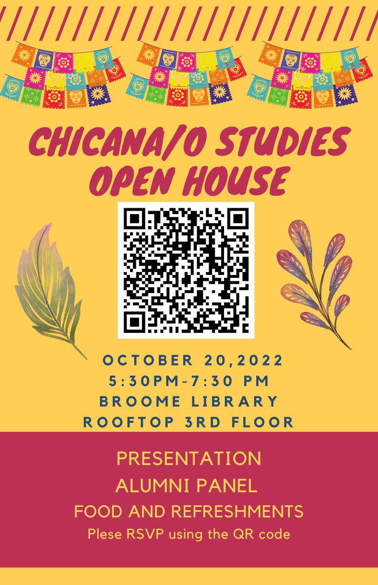 csuci_chs's tweet photo. Please join us for our annual Open House on Thursday Oct. 20th, 2022 from 5:30pm to 7:30pm at the Rooftop of Broome Library. We will an Alumni panel and Food &amp; refreshments. https://t.co/REDs0zEGaL