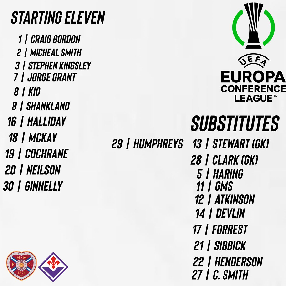 HMFCUpdate's tweet image. Line up to face Fiorentina