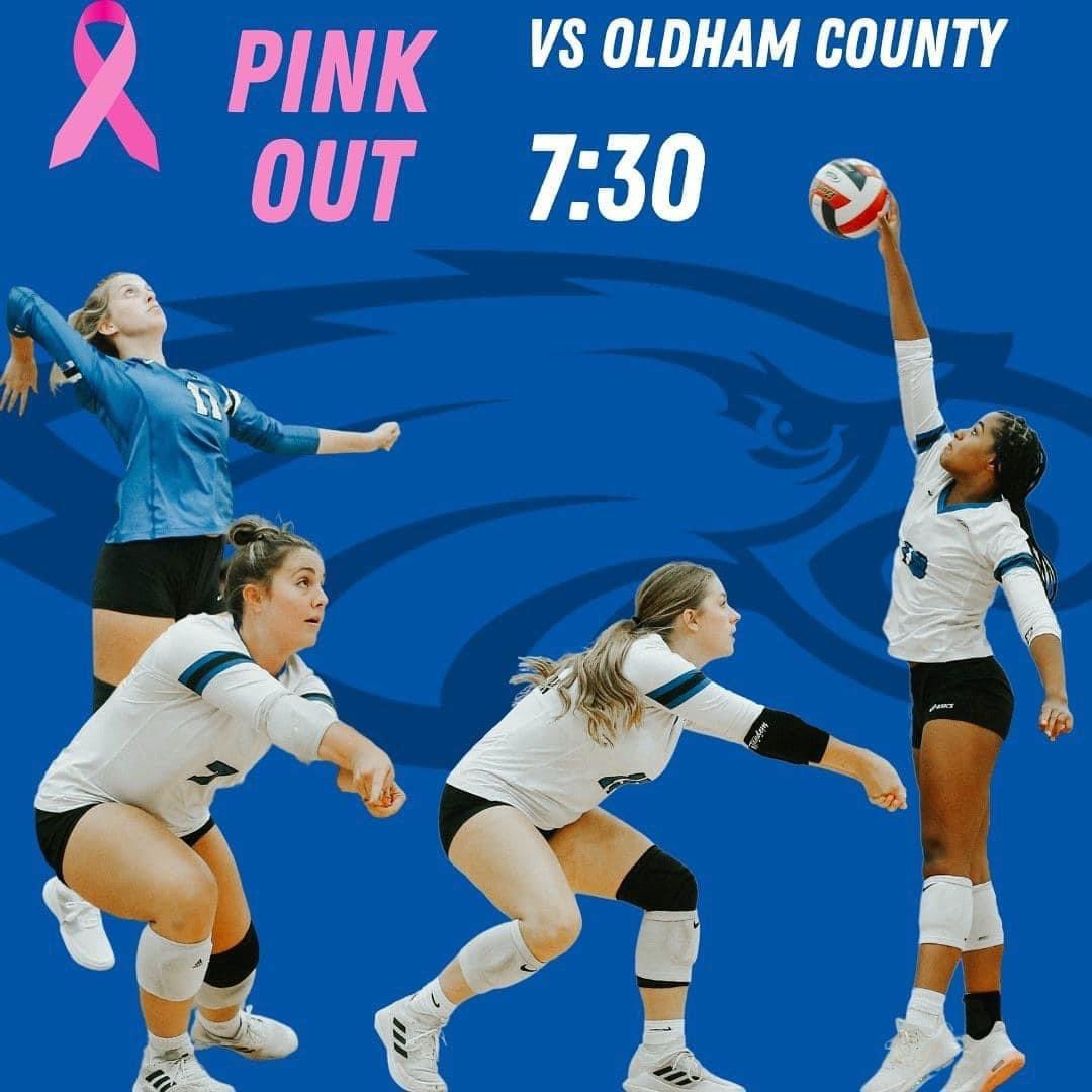 EasternVball's tweet photo. It’s not only GAME DAY it’s PINKOUT GAME DAY!!! Supporting Breast Cancer Awareness Month our ladies will be decked out in our fresh new PINK jerseys!!!  Playing Oldham County @Eastern High School. Freshman taking the court 5 pm. Concessions will be open! https://t.co/2Dq73Cghwq