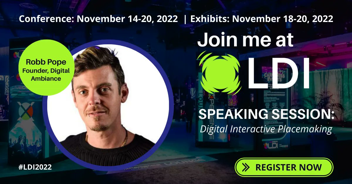 I'm speaking at #LDI2022! Don't miss Digital Interactive Placemaking on Friday, November 18th! It's  a roundtable discussion with some of the most innovative people in Digital Placemaking. Use code LDISPEAKER20 for 20% off one LDInstitute course. buff.ly/3EiuI2e