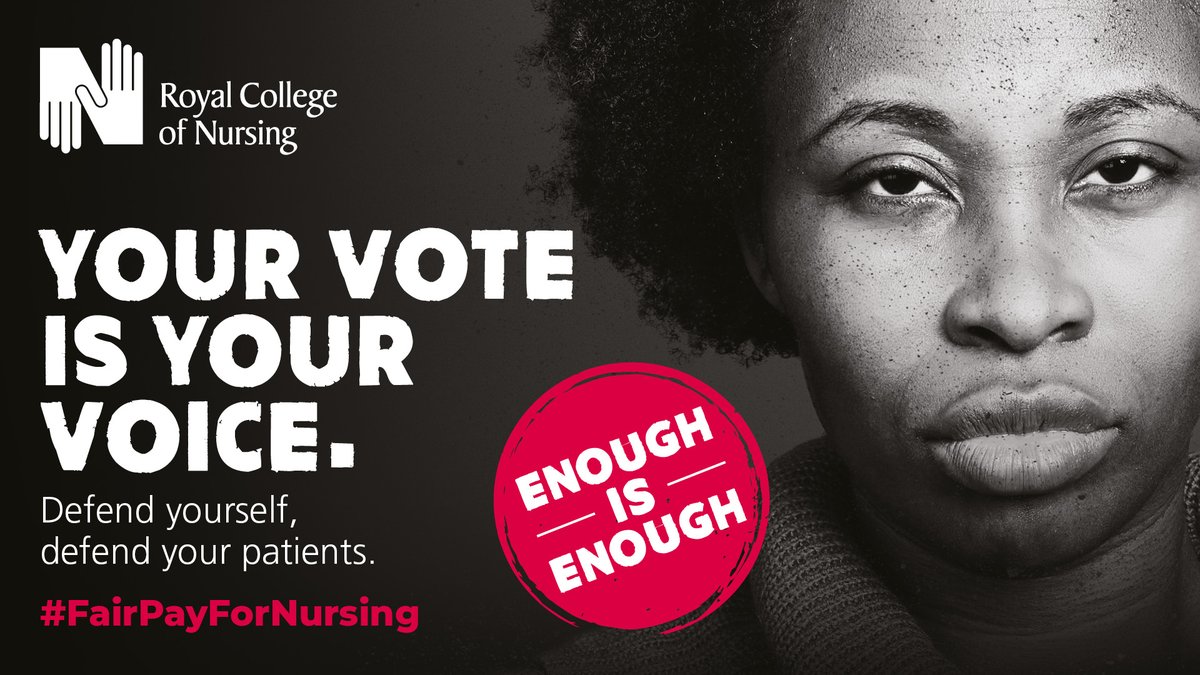theRCN's tweet photo. Turnout is crucial in our strike ballot if you want to achieve change on pay. Every vote counts.  Vote to strike to stand up for nursing and patients. https://t.co/0f097nkr3l   #FairPayForNursing https://t.co/BlxV8lTJm2
