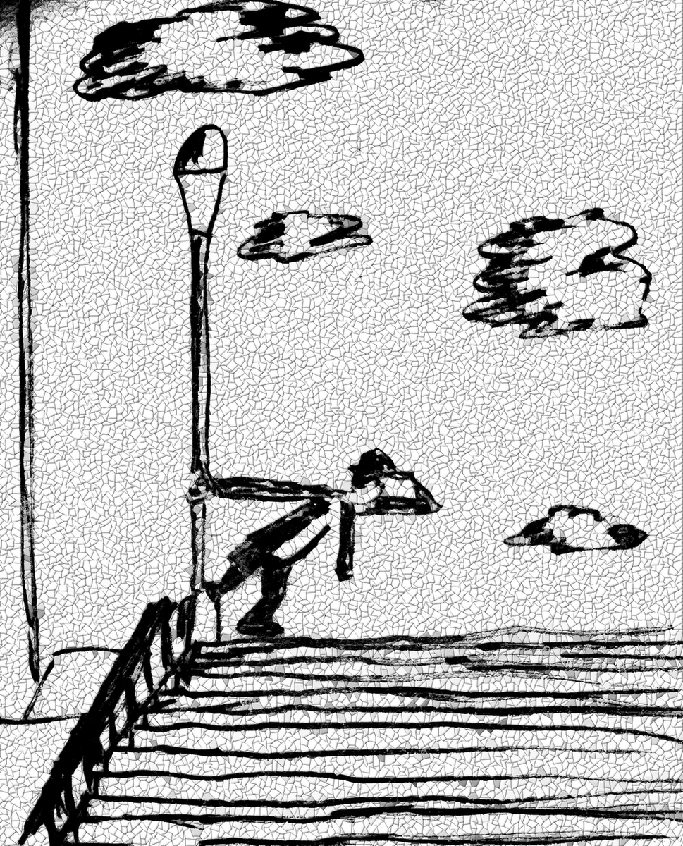 Celsius62346897's tweet photo. Alright, new challenge, "Human Figure". this is an old NFT of mine, title "Where?" (https://t.co/tfGLMgUoBU). Let's see what latent diffusion suggests and then try to draw it. #nft #nftchallenge #nftart #aiart #humanaugmentedai #nftartist #nfts #nftcommunity https://t.co/l5RXkzKVTC