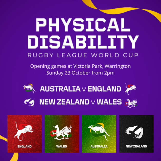 Warrington is proud to host the first ever Physical Disability Rugby League (PDRL) showcase as part of @rlwc2021 with teams from England, Wales, Australia &amp; New Zealand competing 

Join us for the group stage games, starting Sunday 23rd October at Victoria Park 🏉