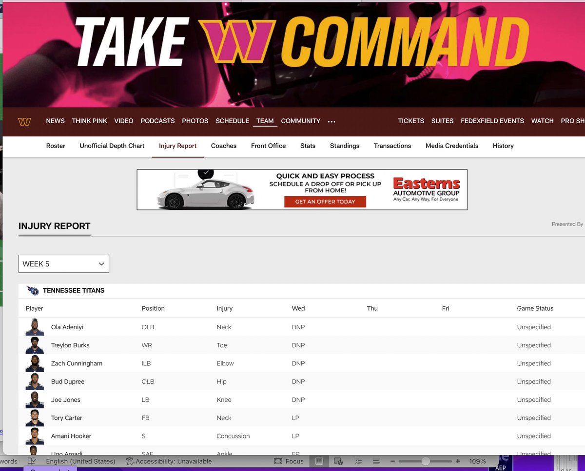 Hey @Commanders you have the @Titans injury report. Can’t even get your own one of those?