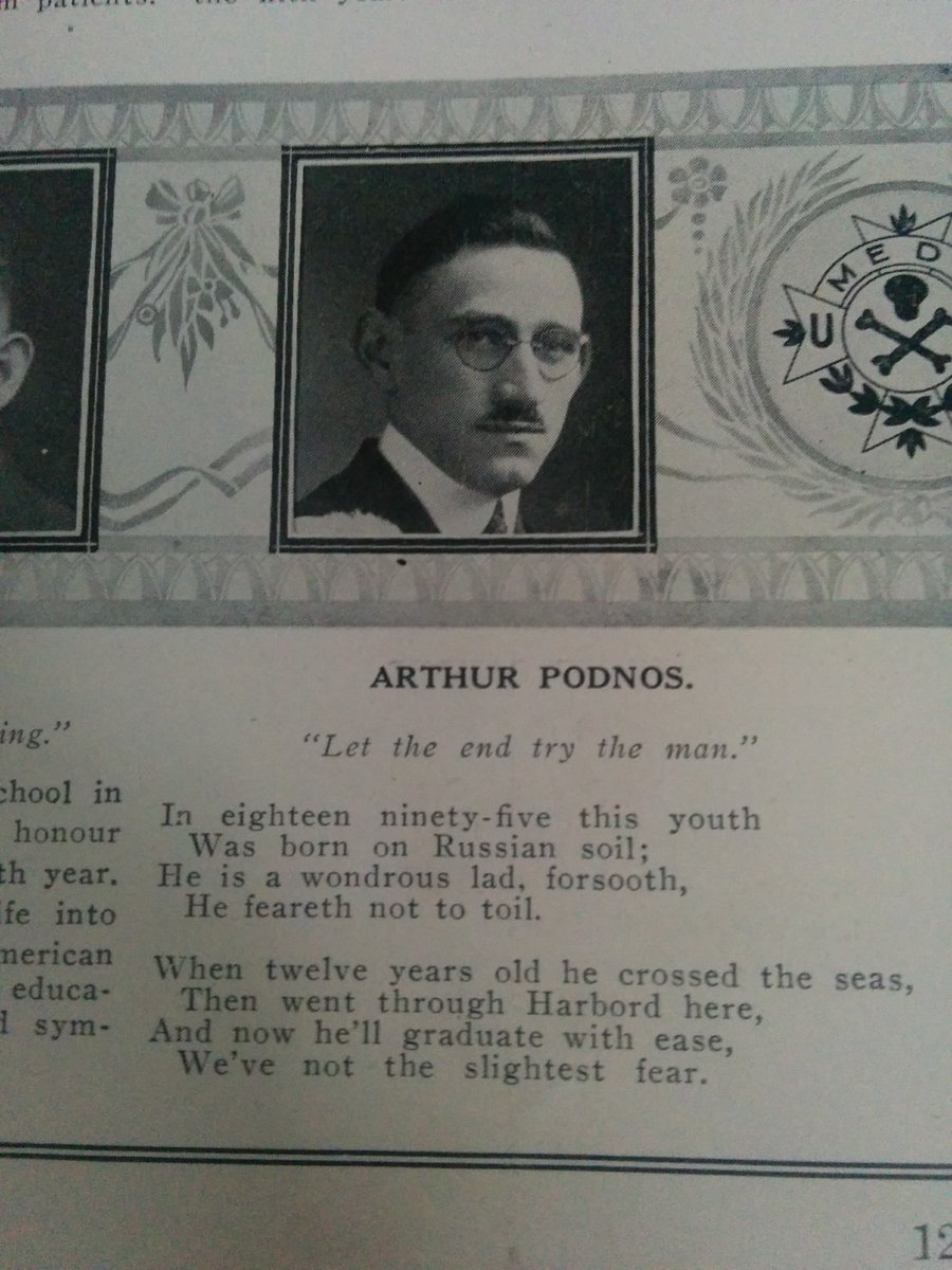EricaShenfeld's tweet photo. My great grandfather, Dr. Podnos, graduated from UofT Faculty of Medicine, exactly 100 years before I did (the original class of 2T0!). He initially practiced in the US b/c he couldn't find work in Canada as a Jewish doctor, though he later returned 1/ https://t.co/8KC0YJRaaJ