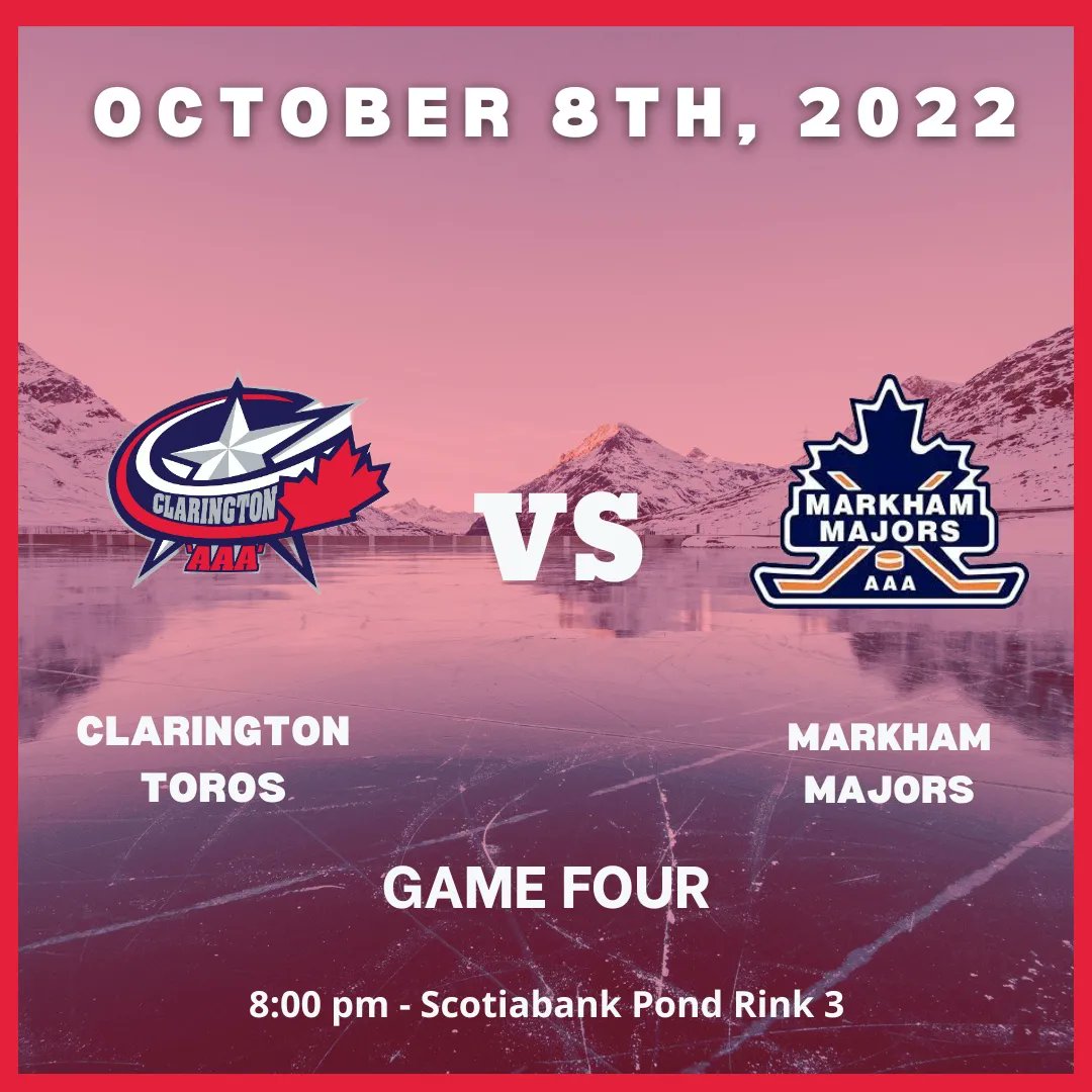 MidgetAAAToros's tweet photo. 🚨It's Tourney Time 🚨

This weekend the U18 Clarington AAA Toros take on the Jacobs Memorial Tournament. 

Join us tonight for our first game of the tournament:

 🆚 @nyr_u18 
 📍 Scotiabank Pond Rink 2
 ⏰ 7:30 PM

LET'S GO TOROS!!! https://t.co/Aj0T0ys3er