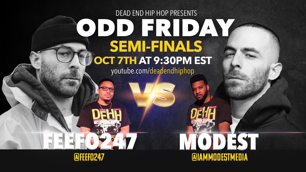 DeadEndHipHop's tweet photo. It’s going down LIVE tomorrow! The First Round Semifinals of #OddFriday (Alchemist vs Alchemist) https://t.co/mhnwB7u9b8 via @YouTube https://t.co/ClMD5CheGJ