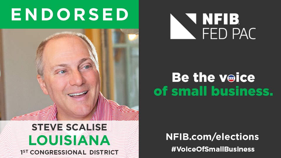NFIB FedPAC is proud to endorse @SteveScaliseGOP for re-election. “His unwavering support, evidenced by his Guardian Award & 100% Voting Record, is critical as our members face a barrage of challenges.” - @nfib_la’s Dawn McVea. nfib.com/content/news/e… #VoiceOfSmallBusiness #LASen