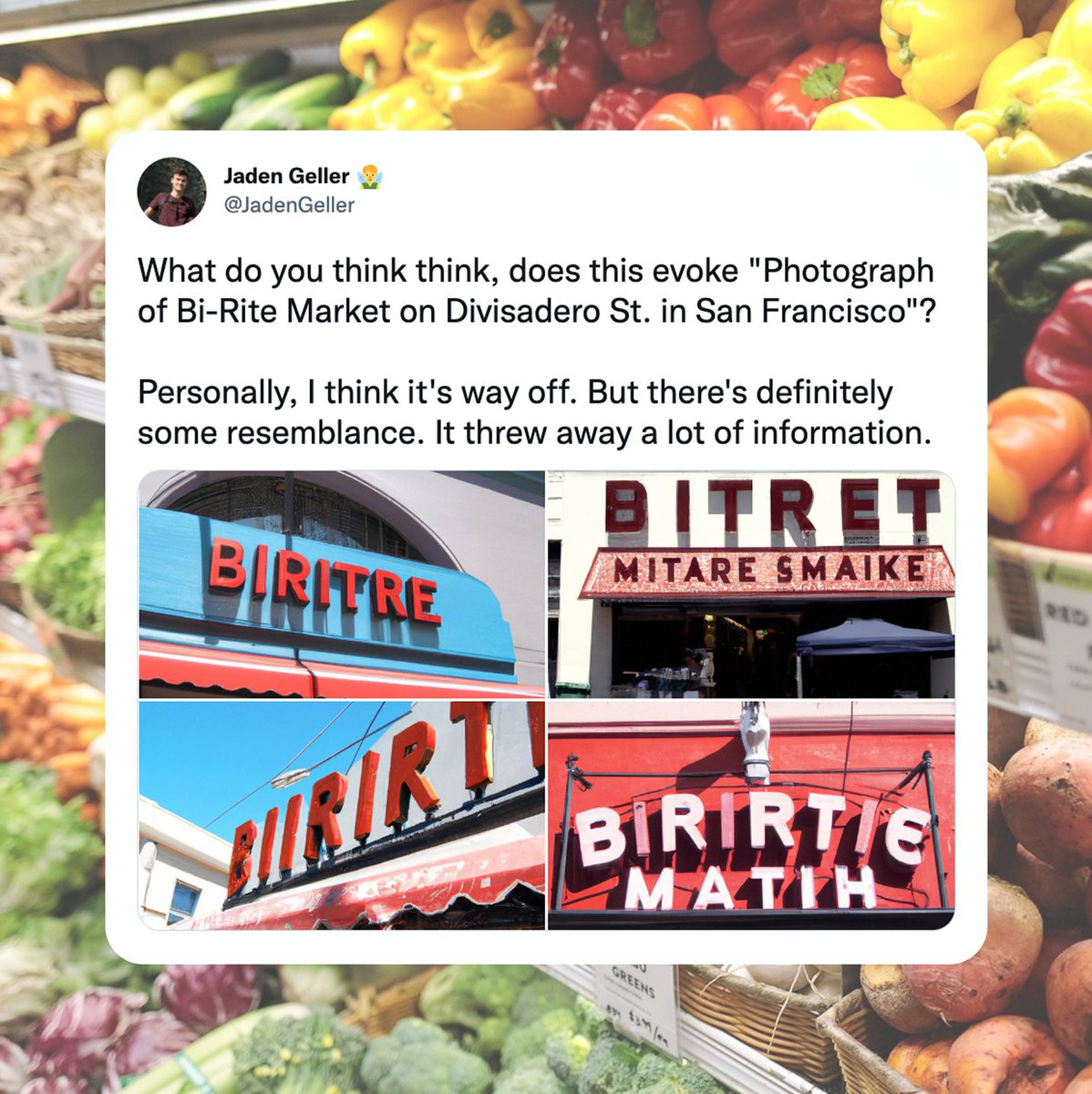We agree this IS way off–the #AI forgot to capture the amazing new arrivals at the Markets 🤖 Swing by our ✨actual✨ iconic storefronts for #FreshFromOurFriends finds like pineapple guavas, pomegranates, and Full Belly Farm delicata, honeynut, Red Kuri, and other winter squash!