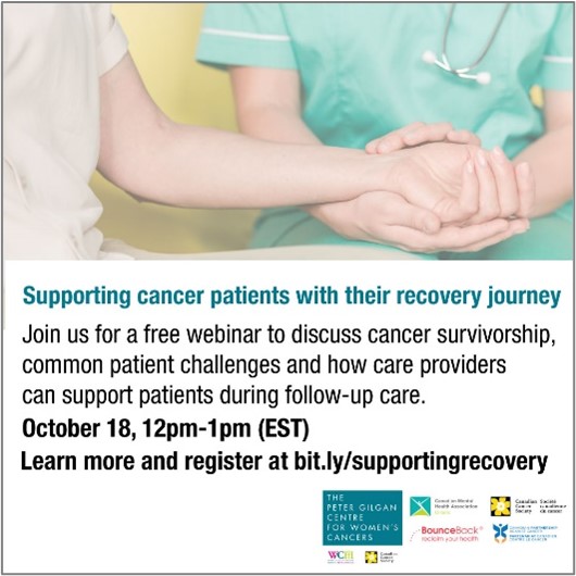 cancerstratCA's tweet photo. Join speakers from @CMHAOntario's #BounceBackON, @CancerStratCA, @CancerSociety and Peter Gilgan Centre for Women’s Cancers at @WCHospital for a free webinar on supporting cancer patients with their recovery journey. Learn more: https://t.co/1sssZCPIrN https://t.co/MkgBtgBAjb