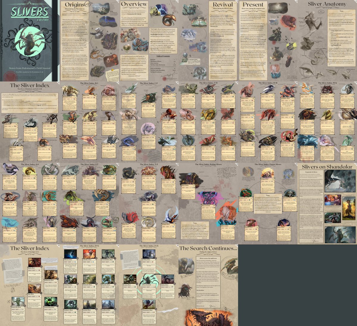 LuminarchAscent's tweet photo. Slivers are one of Magic's most unique and iconic tribes. I love them, so I made a giant lore guide exploring the lore of (nearly) Every. Single. Sliver! Turn the pages and read about their origins, flavor, and more!

#MTG https://t.co/Md0D9s9Brs