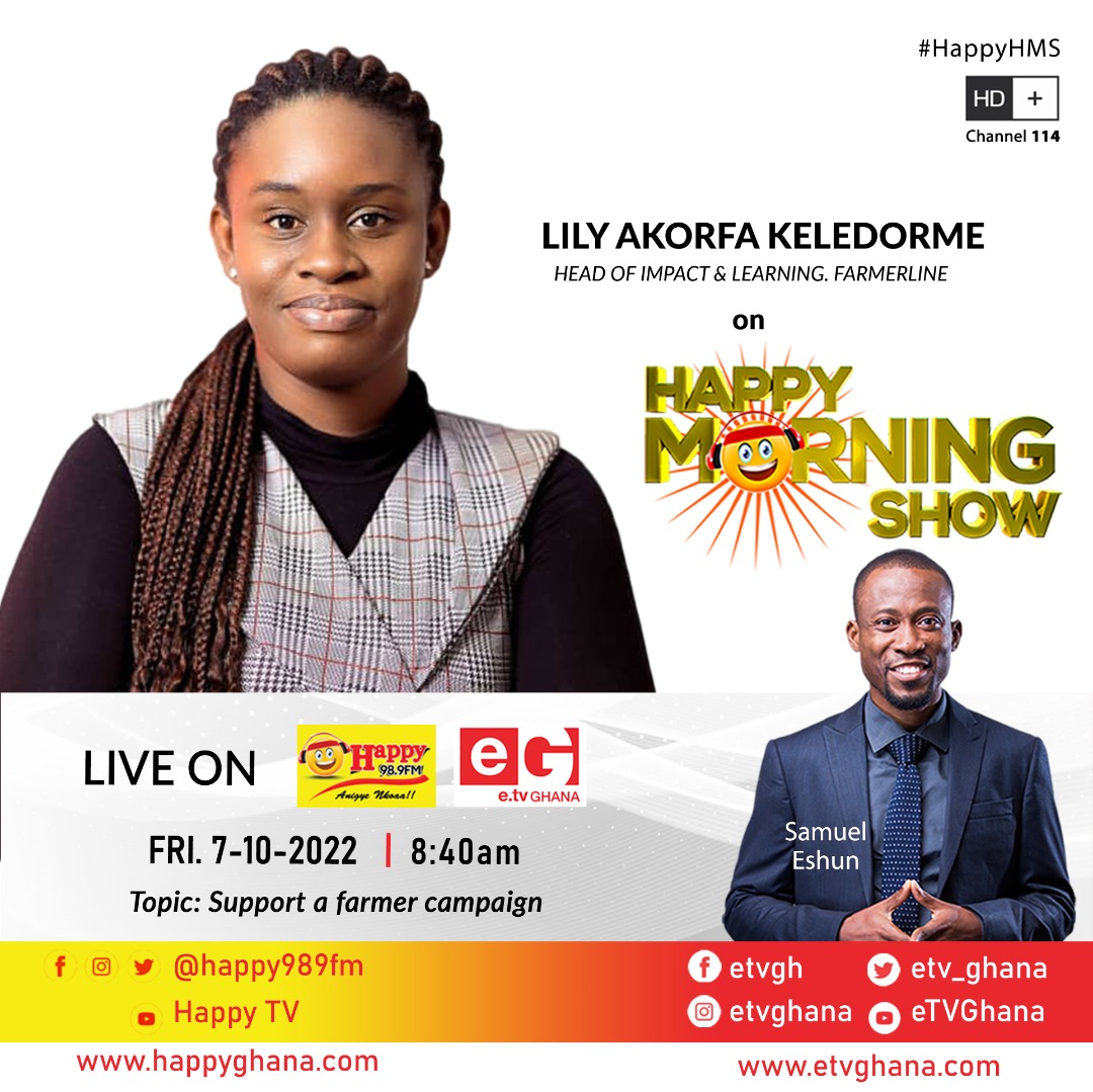 farmerline's tweet photo. Join our update interview tomorrow at 8:30 am on @HAPPY989FM with our our Head of Impact & Learning, Lily Akorfa Keledorme.
Lily will share how the 'Support a farmer' initiative is progressing.
#SupportAFarmer #Farmers #Fertilizers https://t.co/lpb4hGQqow