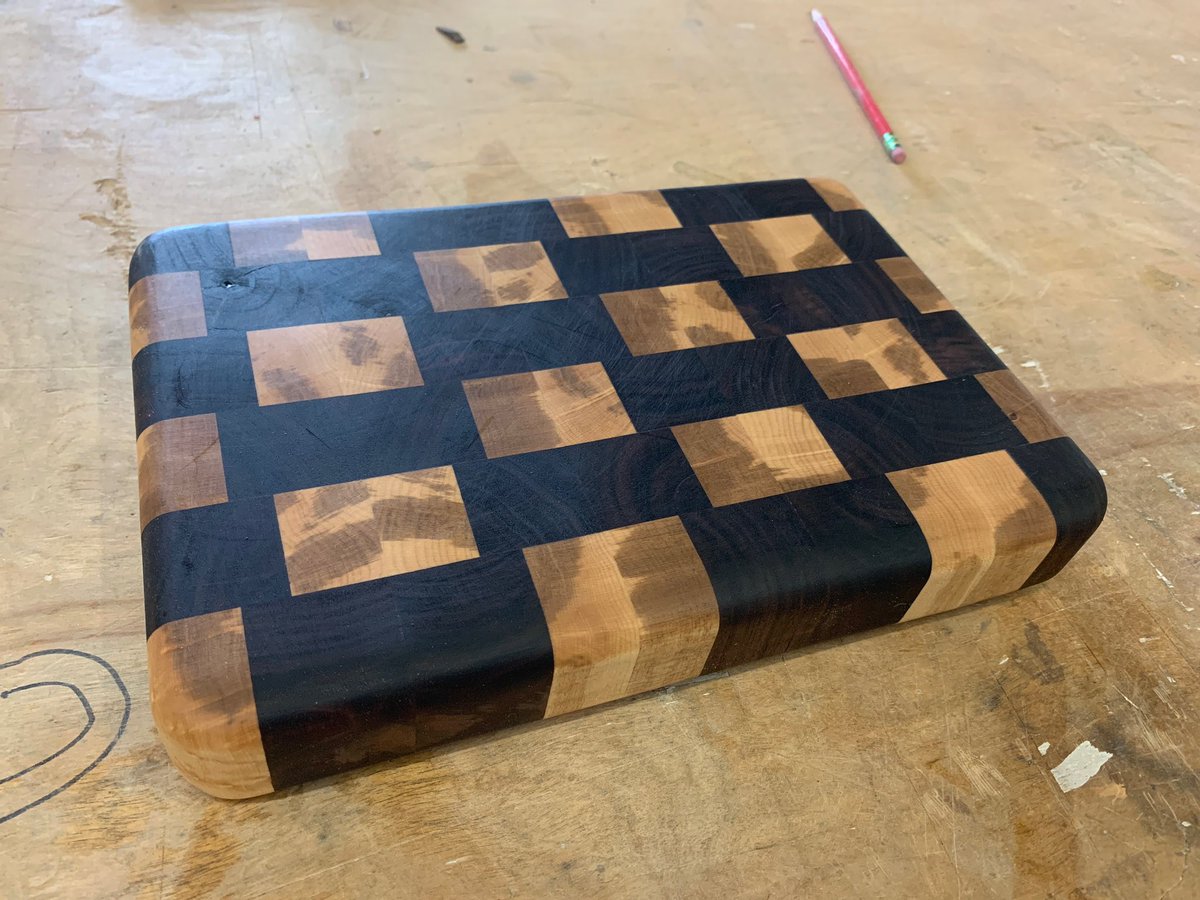 Beautiful checkered cutting board from one of our makers! 🪵