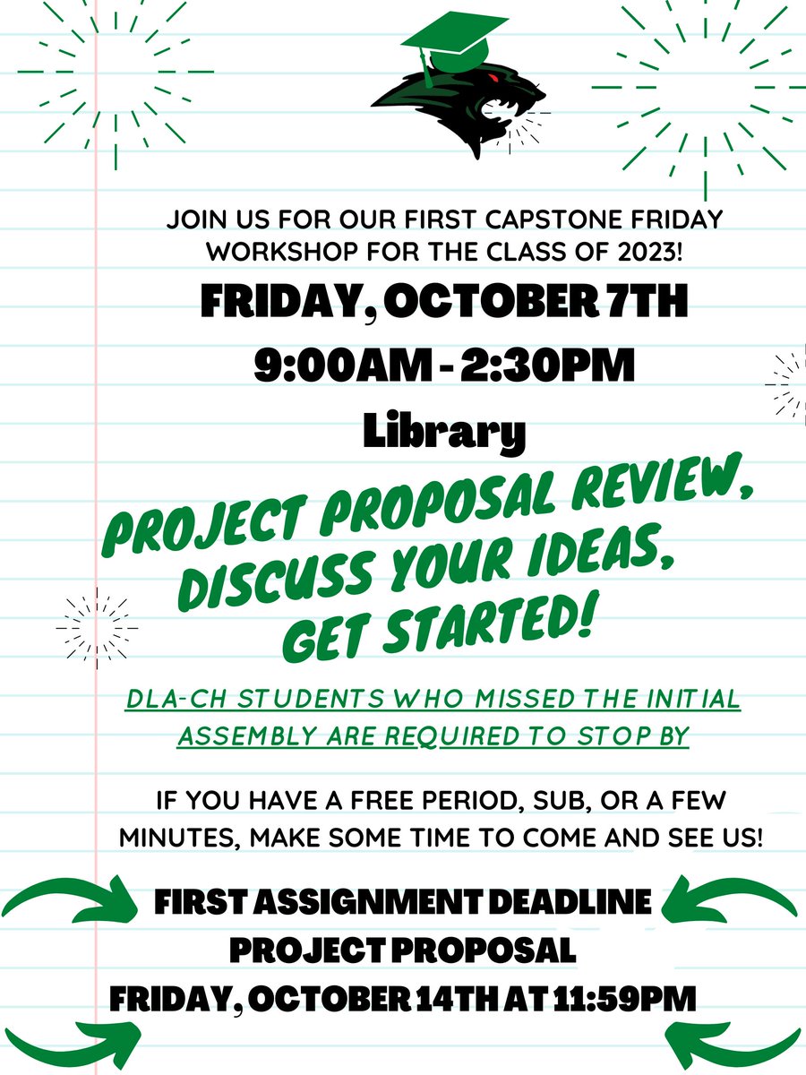 PSJAMemorial's tweet photo. Capstone Seniors: 

Please attend our first Capstone Friday Workshop scheduled for Friday, October 7, in the Library. 

Mrs. Garza and Mrs. Alanis will both be available to assist you with your Project Proposal questions. https://t.co/9ihBS3jj4D