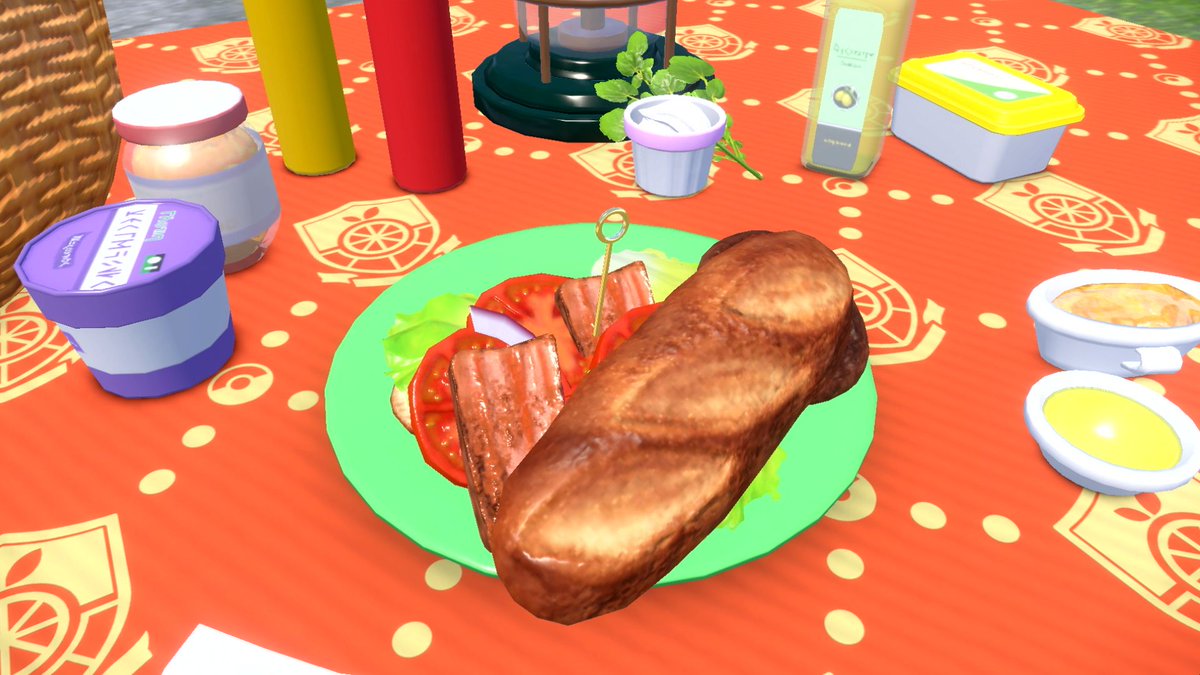 NintendoUK's tweet photo. Combine fillings and condiments to make super effective sandwiches that restore your Pokémon’s HP and give them other benefits. Try stacking one as high as you can – but careful it doesn’t topple over! #PokemonScarletViolet https://t.co/dIHiGG1lRN