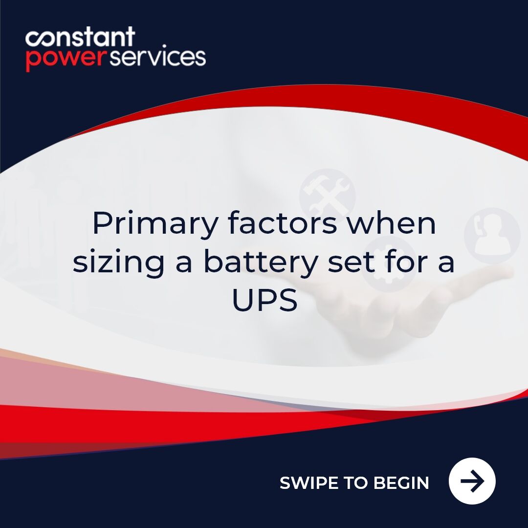 CPS_UPS's tweet image. When sizing a battery set for a UPS, there are primary factors to consider. Our projects and sales team will support you in answering all these points, to understand your business requirements and the UPS system you need to support your business
constantpowerservices.co.uk/how-to-size-a-…

#247power
