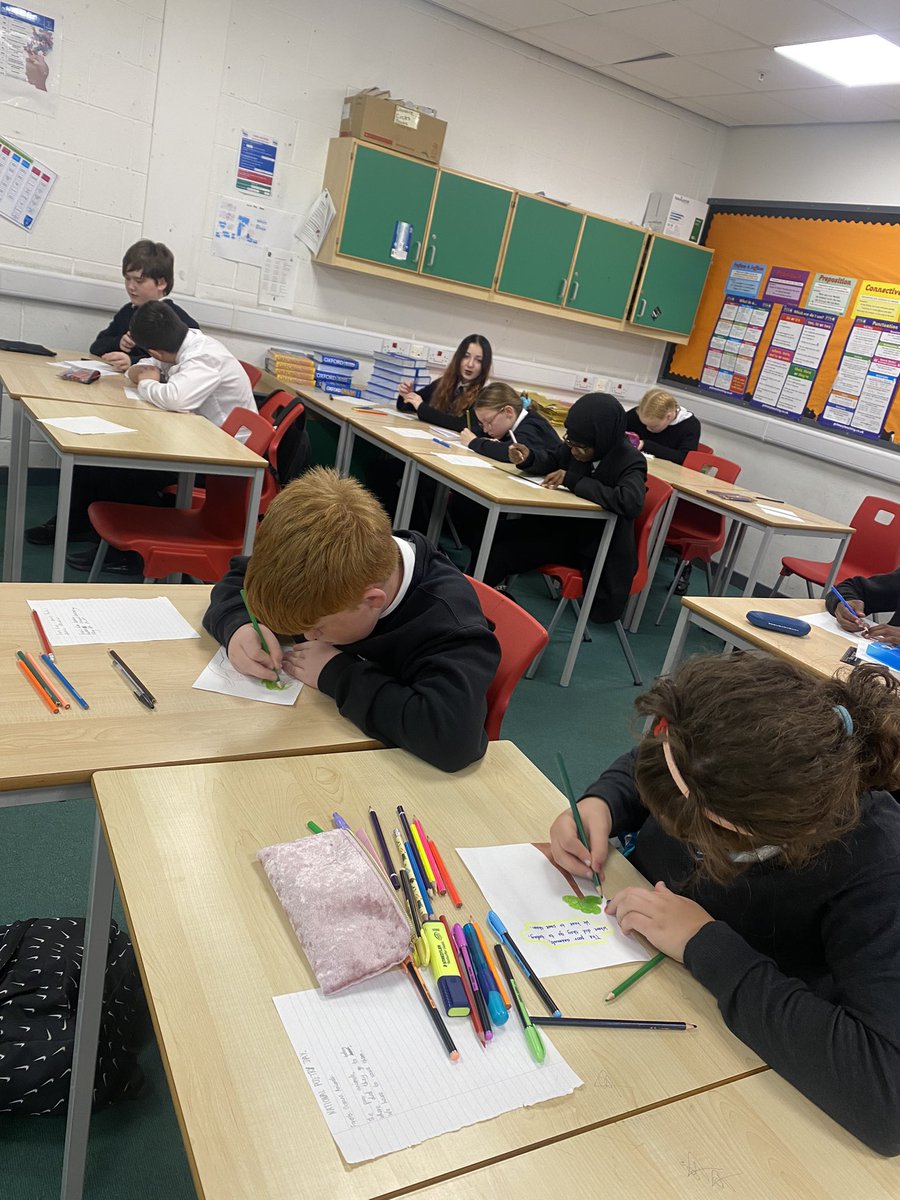 StJohnsEng's tweet photo. To celebrate #NationalPoetryDay2022 our S1 Readership group delivered a lesson to their peers. Pupils were asked to write haikus on the environment. Well done to Erin in 1J1! I think we have a future teacher here @StJohnsOfficial ❤️ #NationalPoetryDay #StJohnsReads https://t.co/2dDss2FTp1
