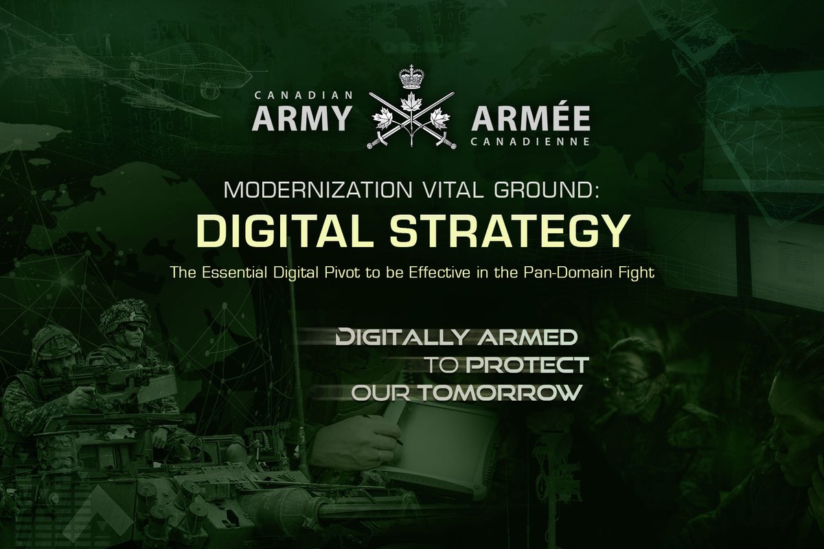 CanadianArmy's tweet photo. We are transforming in order to survive and thrive in the digital battle space. The Digital Strategy is the CA Modernization’s Vital Ground: https://t.co/xBPz8SngoD
#ProtectOurTomorrow #DigitallyArmed https://t.co/Wm9EmPq9c3