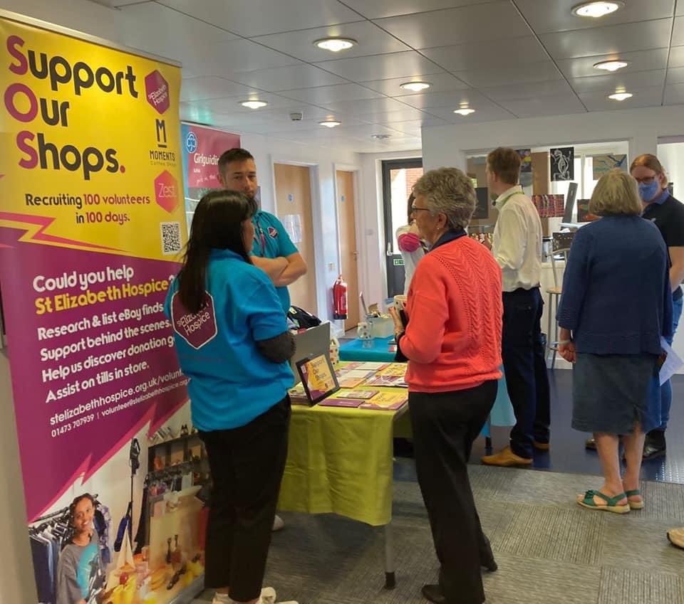StElizabethHosp's tweet photo. Our #volunteer team has been out and about this week as part of #SuffolkActionWeek! Thanks for everyone who has come to see us! Find out more on all their events and how you can support your local community via @CASuffolk https://t.co/fL6yjFvA2m