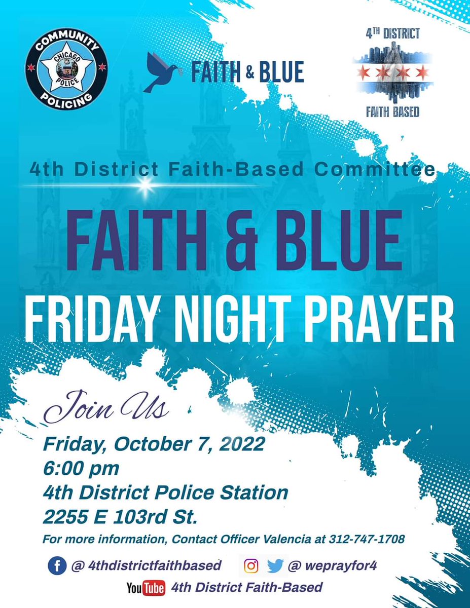 weprayfor4's tweet photo. Join us TOMORROW for our last outdoor Friday Night Prayer of the year at 6 pm at the 004th District Police Station
@ChicagoCAPS04 https://t.co/CnTVF6JjIg