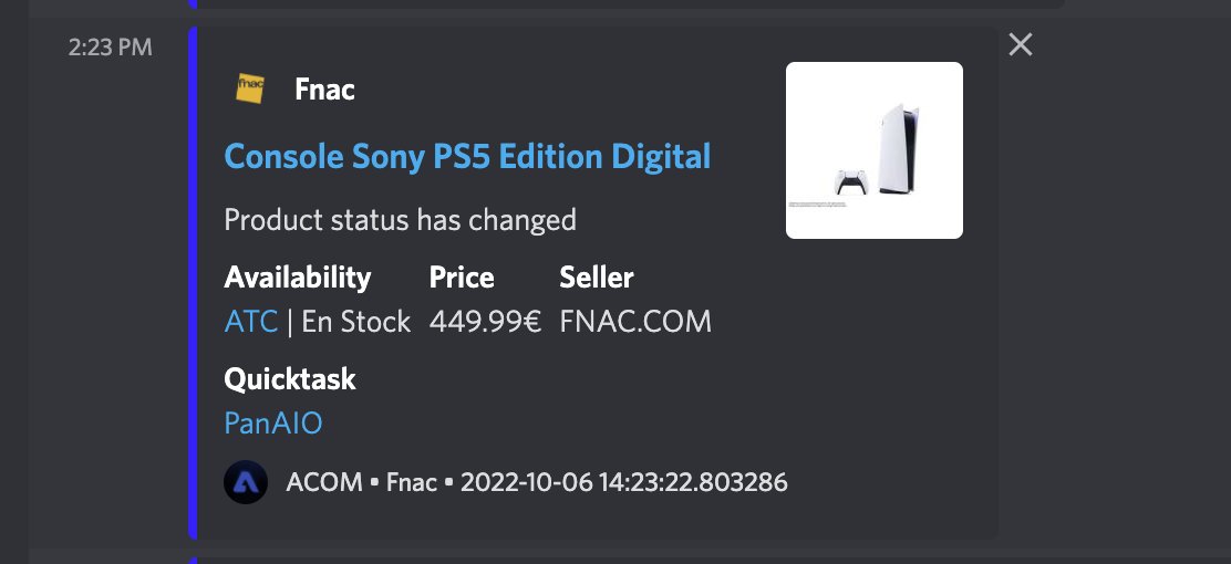 ACOMonitor's tweet photo. Guess who pinged first ? 🔔
Encore une fois les premiers sur les pings Fnac 🚀
Le mois d'octobre ne fait que de commencer, déjà des centaines de PS5 cop chez ACOM... https://t.co/GvgOUFDkxT