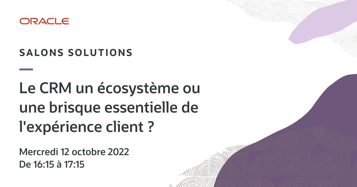 Le #CRM un écosystème ou une brisque essentielle de l’#ExpérienceClient ?🤔

🎙Conférence avec notre experte #CX, <a href="/OliviaFaucheux/">Olivia Faucheux</a> et animée par <a href="/FabriceFrossard/">Fabrice Frossard</a>.

📍RDV aux <a href="/SalonsSolutions/">SalonsSolutions</a> le 12 octobre à 16h15 👉 social.ora.cl/6018Mwh3j