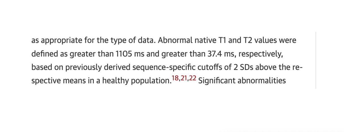 drgrahamcole's tweet photo. @DrMattBurrage @angularboxoid @dr_benoy_n_shah @venkmurthy @RogueRad @vass_vassiliou @HEARTinMagnet @sado_dan Thanks… but unfortunately this generates more questions!  If they’re using 1105ms as their upper limit of normal for T1 from the JAMA cardiology paper, doesn’t this mean that close to half of their CONTROLS in the new Nat Med study have an elevated T1 (their average T1=1103ms)? https://t.co/g6vdqJQfRf