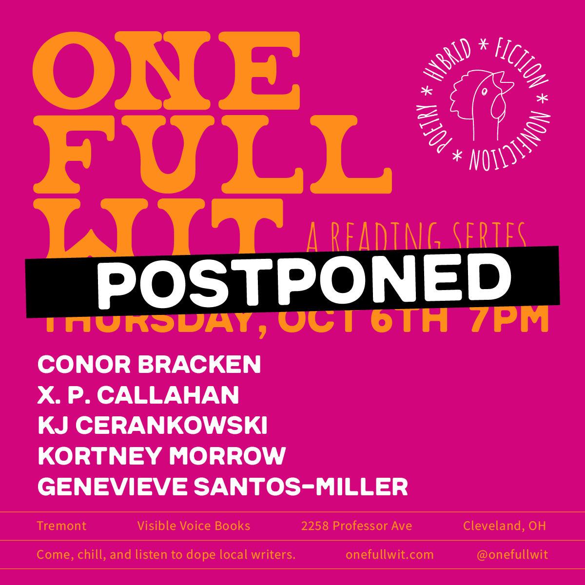 akrupman's tweet photo. Sadly, tonight's One Full Wit has been CANCELED/POSTPONED 
@visiblevoiceCLE

We'll have a rescheduled date soon! https://t.co/vJVkxzMVNC