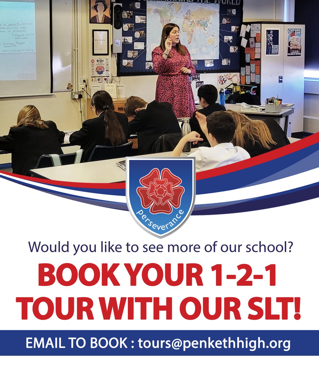 Do you want to experience more of our brilliant school? 

Book a 1-2-1 session with our Senior Leadership Team, for a guided tour of our departments, show you daily school life and answer any questions along the way!

Contact tours@penkethhigh.org to book!