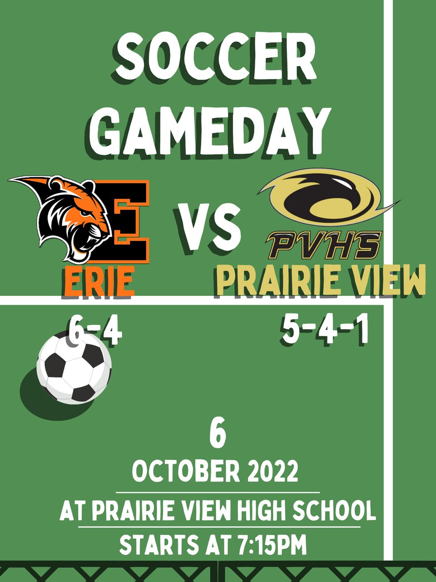 Our tigers are traveling down to Prairie View HS for a big game! As the post season nears for all of our Erie teams, each game matters! Good luck today tigers!